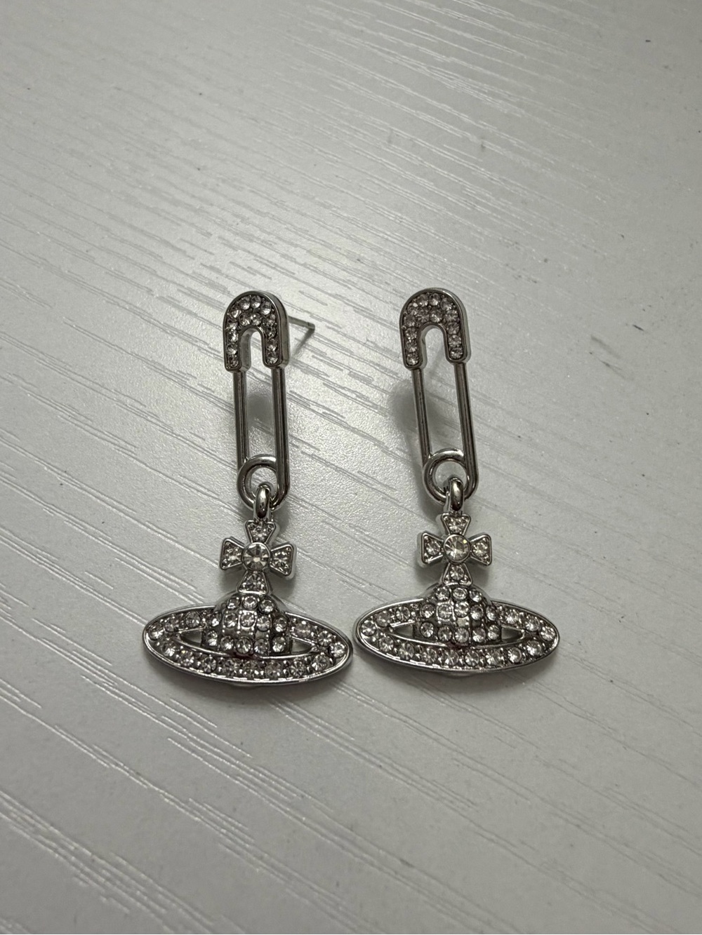 Vivienne Westwood Silver Crystal Orb & Bow Drop Earrings